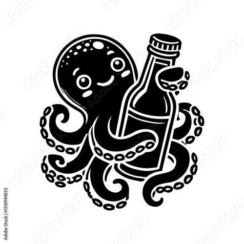 octopus hugging a bottle vector illustration octopus wrapped around a bottle of beer