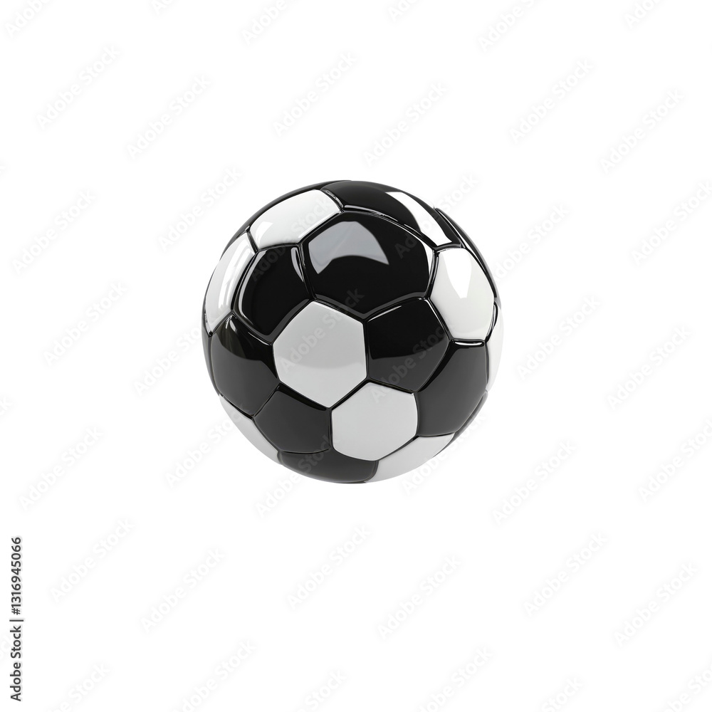 Fototapeta premium Glossy Black and White Soccer Ball on Transparent Background