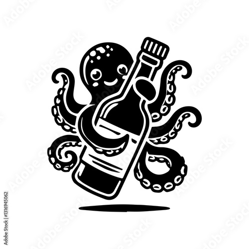 octopus hugging a bottle vector illustration octopus wrapped around a bottle of beer