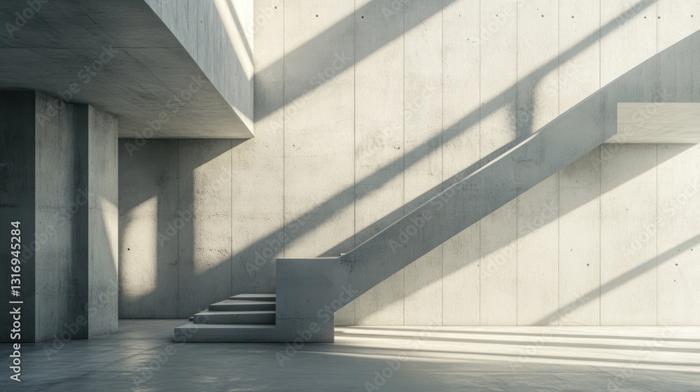 Fototapeta premium Sunlit Concrete Staircase: Modern Architectural Design