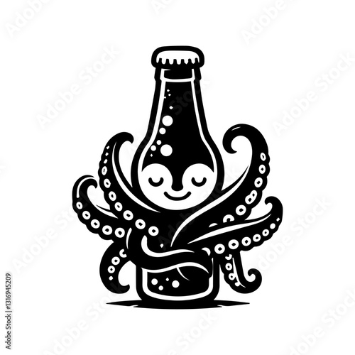 octopus hugging a bottle vector illustration octopus wrapped around a bottle of beer