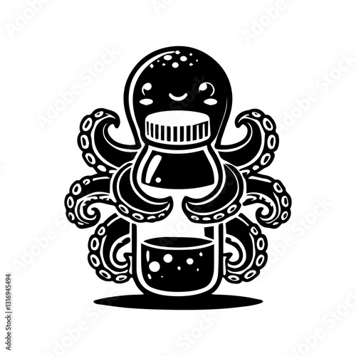 octopus hugging a bottle vector illustration octopus wrapped around a bottle of beer