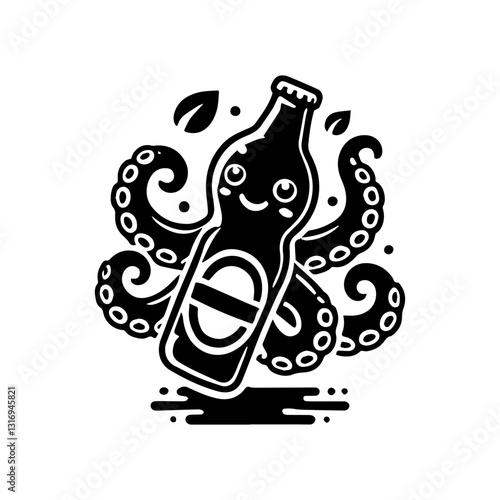 octopus hugging a bottle vector illustration octopus wrapped around a bottle of beer