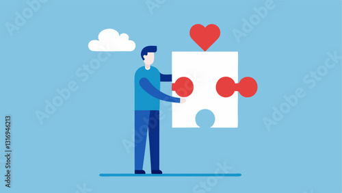 Puzzle Pieces A leader holding a puzzle piece with a heart fitting it into a larger puzzle representing the importance of vulnerability in creating a complete team dynamic.