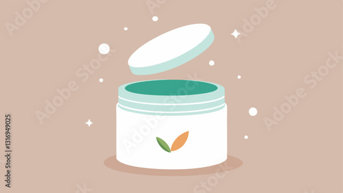 Silky Cream Jar A sleek modern cream jar with a lid partially od surrounded by delicate exosome symbols representing rejuvenation.