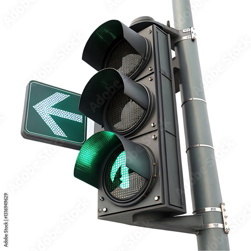 An arrow traffic signal light  illustration isolated on white. Traffic light and signs illustration on white