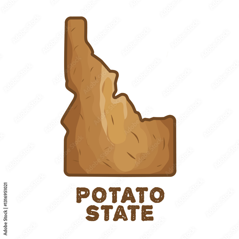 Idaho Map with Texture of Potato, with Text Potato State Idaho Map with Texture of Potato, with Text Potato State