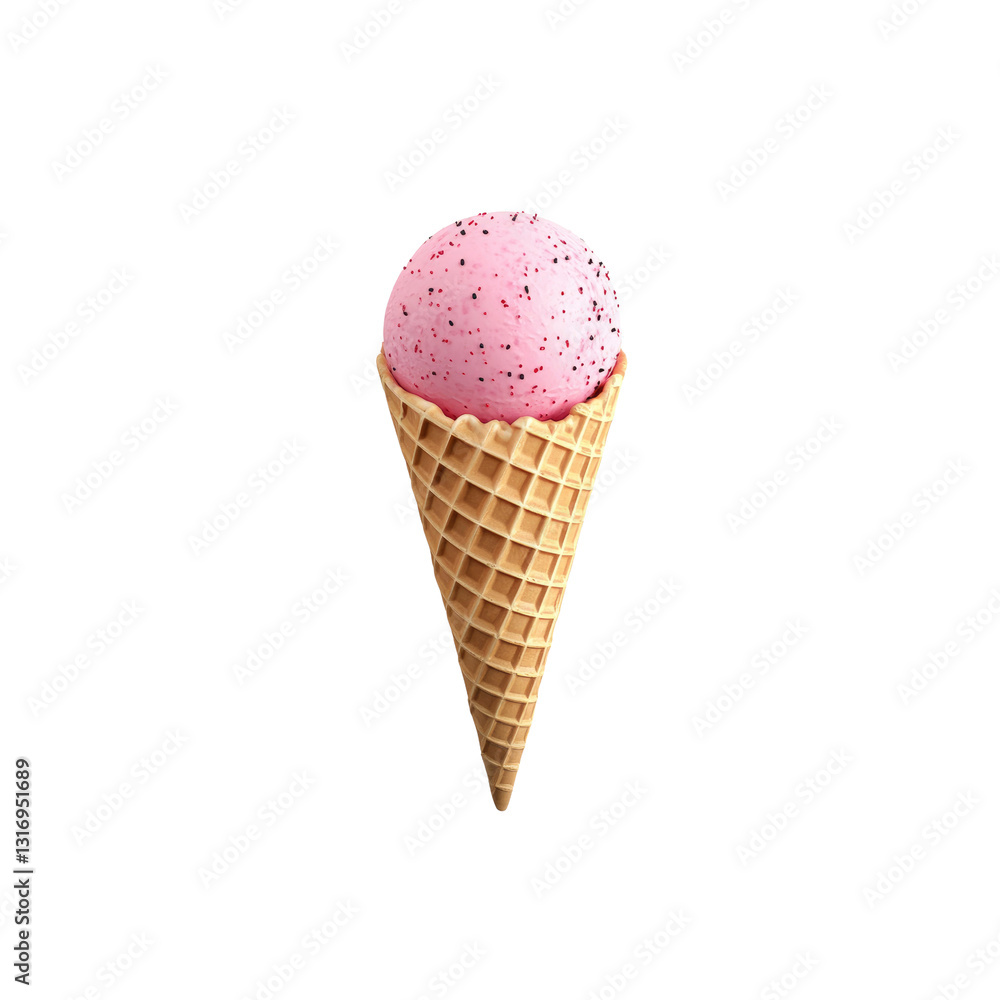 Single Scoop of Pink Strawberry Ice Cream in a Waffle Cone Single Scoop of Pink Strawberry Ice Cream in a Waffle Cone