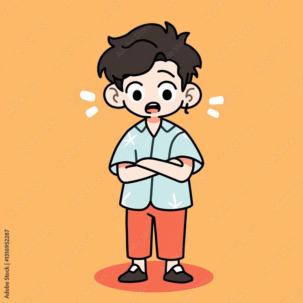 Cartoon Boy Surprised, Flat Color Cartoon Boy Surprised, Flat Color