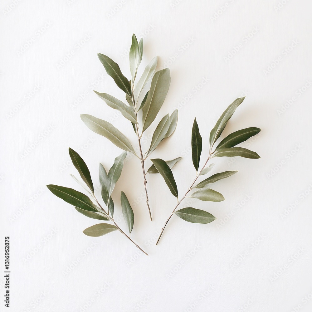 Obraz premium Delicate olive branches arranged on a white background