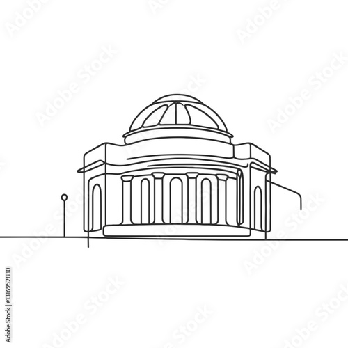 International Museum Day linear design of historic museum building, versatile for educational content and presentations