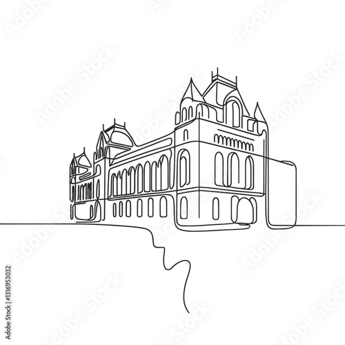 Simple line art of a grand historical museum building, perfect for educational materials, websites, and promotional use