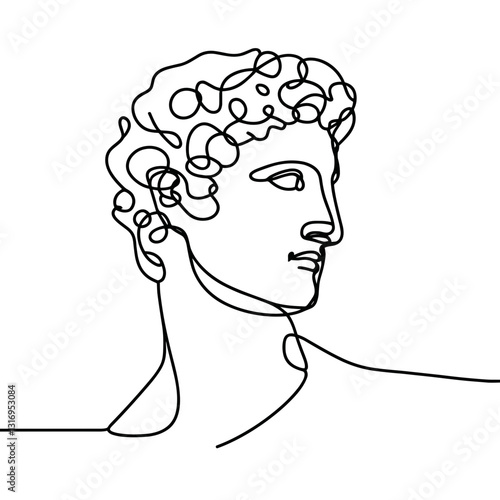 Line art of a classical sculpture head, minimalistic design