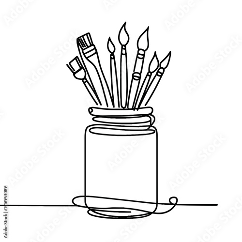 International Museum Day - Artistic line drawing of paintbrushes in a jar, creative inspiration for stationery or educational materials