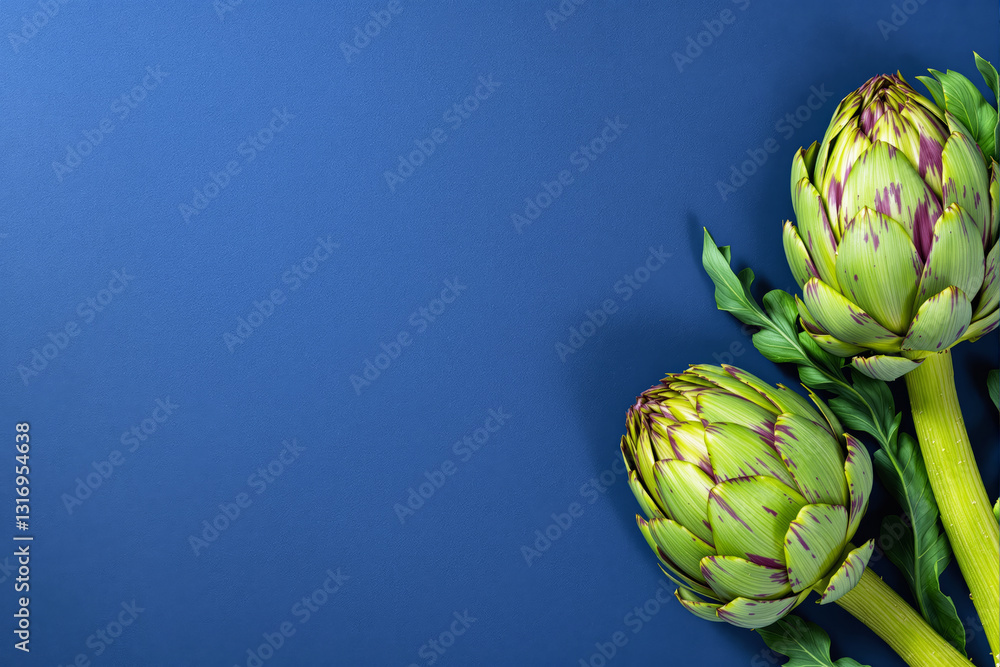 Fototapeta premium Artichokes on a blue background.