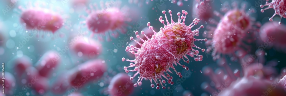 3D Rendering of Bacteria in Closeup with Blue Background 3D Rendering of Bacteria in Closeup with Blue Background