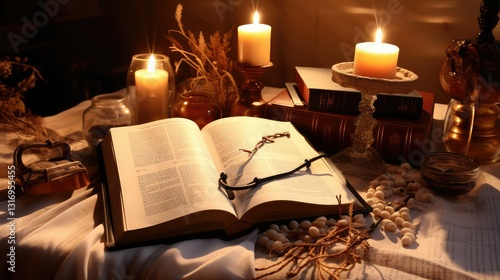 Wallpaper Mural reflecti bible open on table Torontodigital.ca