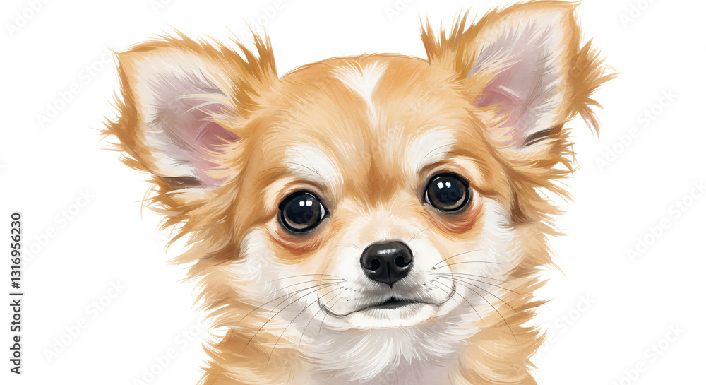 Cute Chihuahua Puppy Head on White Background with Fluffy Fur Cute Chihuahua Puppy Head on White Background with Fluffy Fur