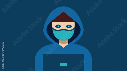 Privacy Mask A person wearing a privacy mask while accessing a device symbolizing the need for anonymity and protection of personal data in a digital world.
