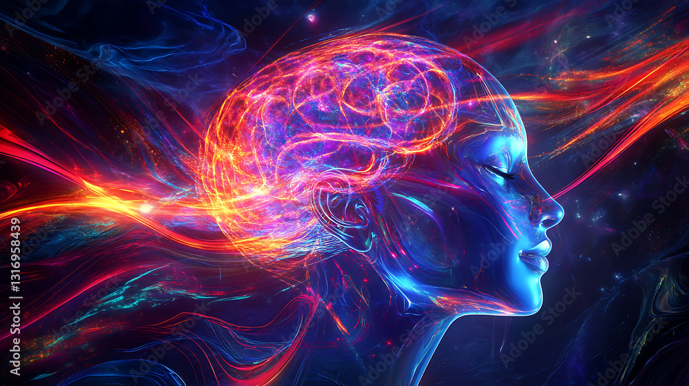 A futuristic brain embedded with glowing cybernetic elements A futuristic brain embedded with glowing cybernetic elements