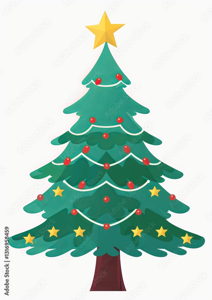 A Festive Christmas Tree with Decorations and a Star on Top A Festive Christmas Tree with Decorations and a Star on Top