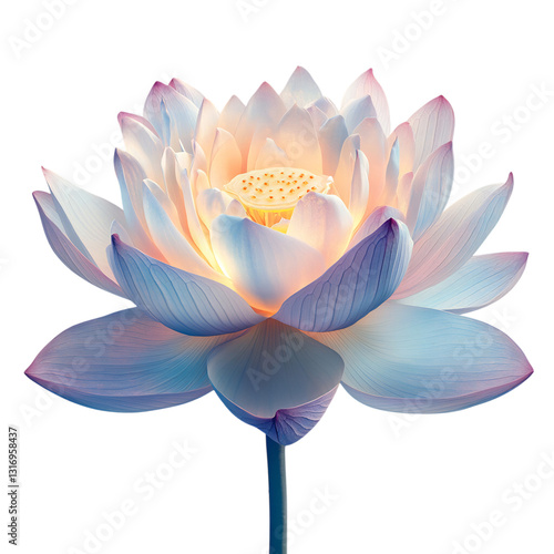 Blue Lotus Flower Illuminated Isolated on Transparent Background