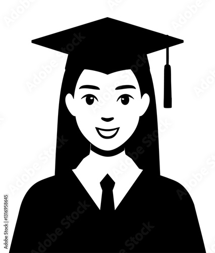 Studentka w togach i czapce absolwentki ilustracja czarno-biała grafika wektorowa