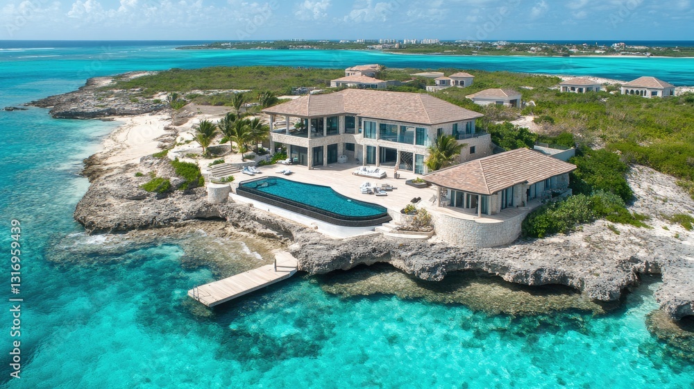 Modern seaside mansion with a private yacht dock, infinity pool, and panoramic ocean glass walls. Modern seaside mansion with a private yacht dock, infinity pool, and panoramic ocean glass walls.