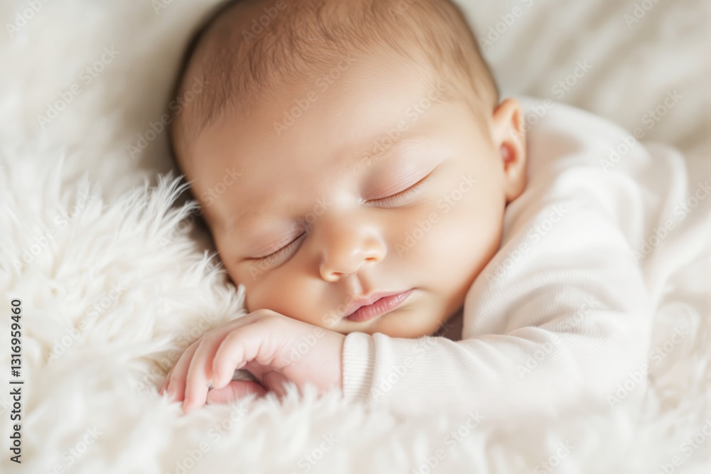 Peaceful sleeping baby on soft white blanket. Peaceful sleeping baby on soft white blanket.