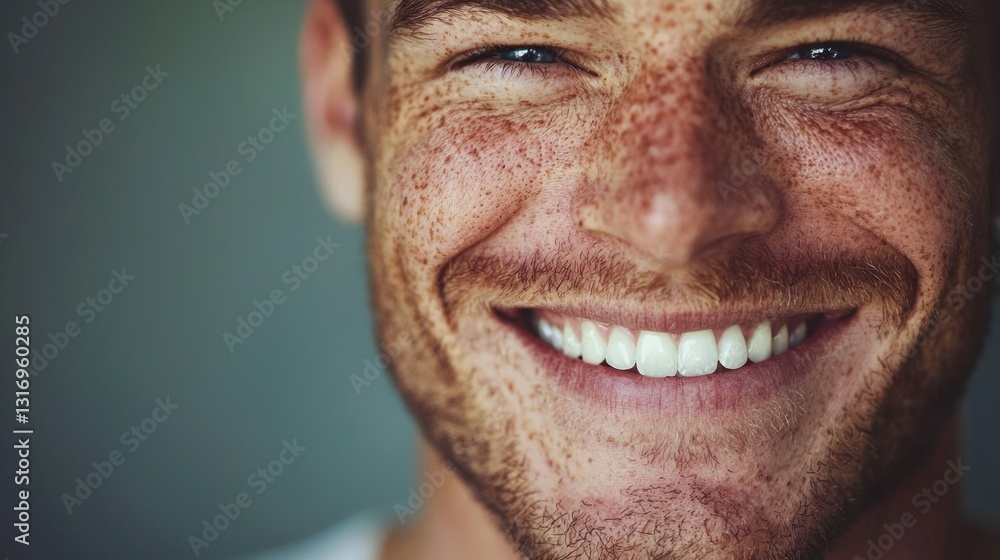Fototapeta premium Close-up portrait of a happy freckled man smiling.