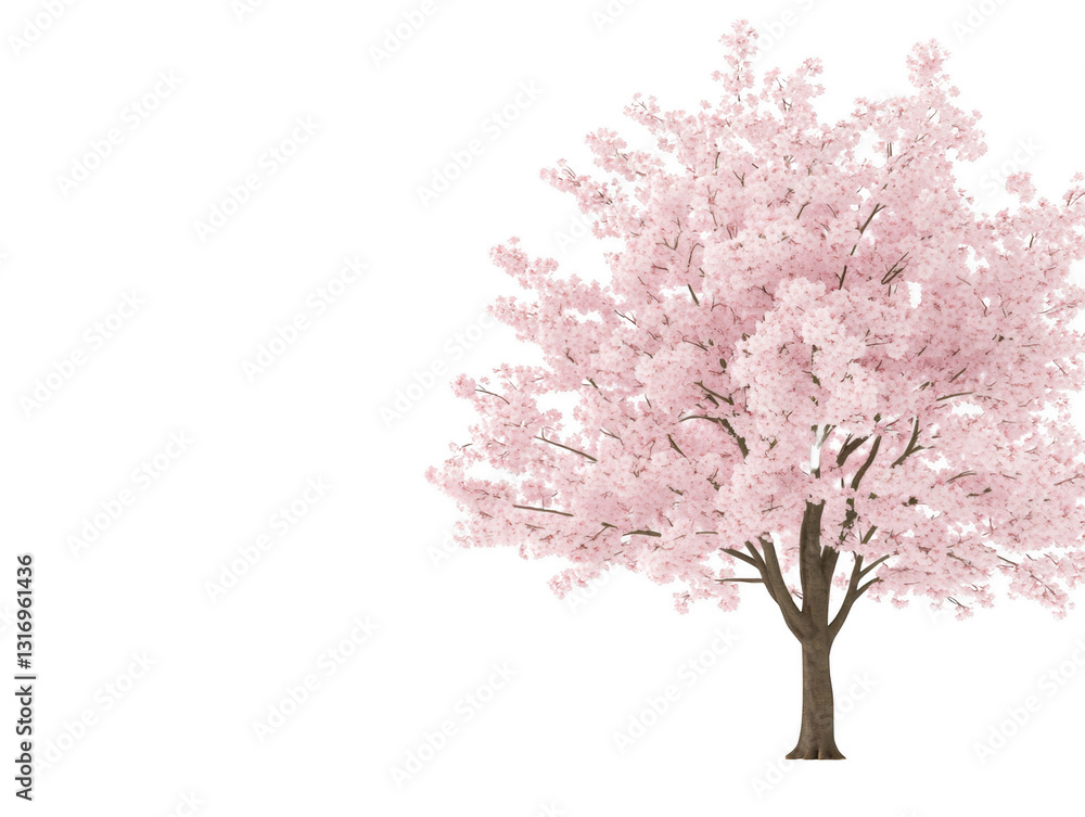 Obraz premium A tree with pink blossoms is the main focus of the image. The tree is surrounded by a white background, which creates a sense of contrast and highlights the beauty of the pink blossoms