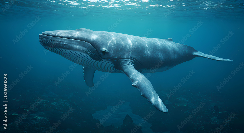 Fototapeta premium Blue Whale in the Deep Ocean