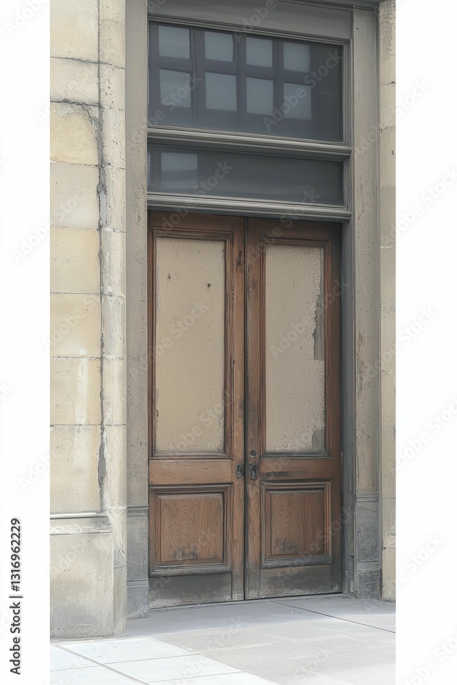 Fototapeta premium Faded storefront with peeling paint displays a weathered sign, whispering tales of once-bright entrepreneurial aspirations.