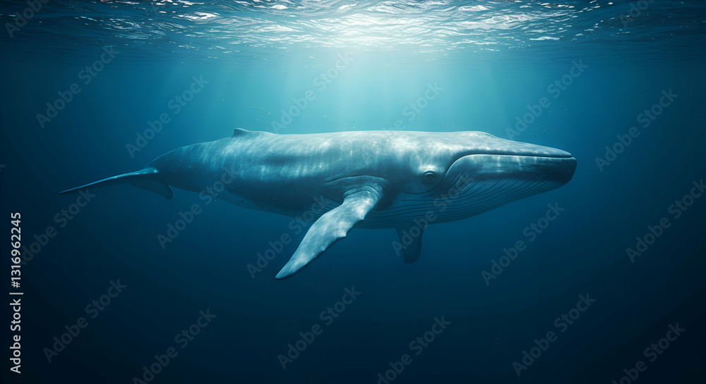 Fototapeta premium Blue Whale Swimming in the Deep Ocean
