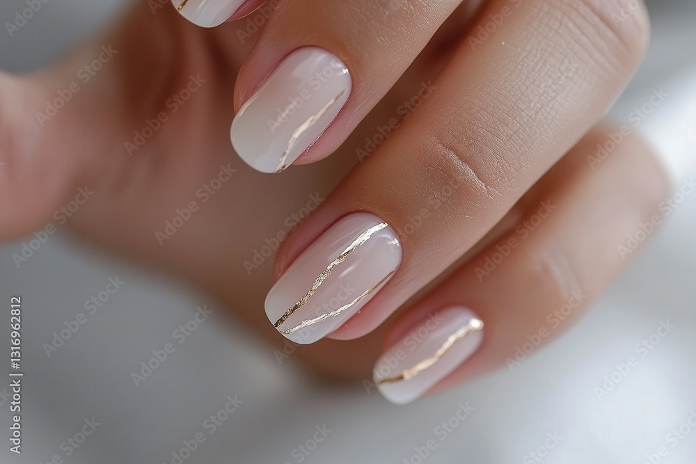 Elegant manicured nails with gold accents in a soft natural light setting Elegant manicured nails with gold accents in a soft natural light setting