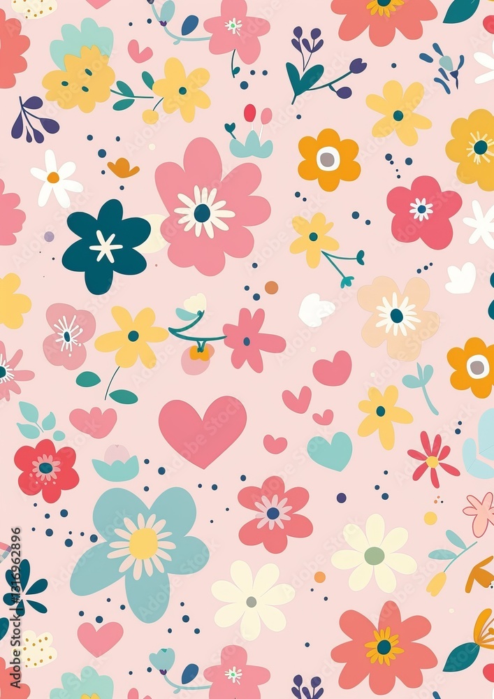 A Vibrant Floral Pattern on a Soft Pink Background A Vibrant Floral Pattern on a Soft Pink Background