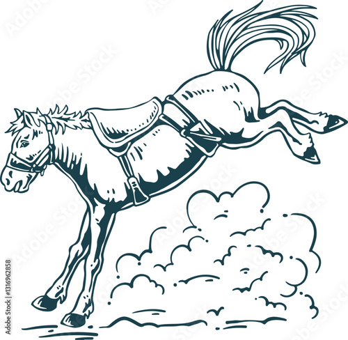 Horse vector, Horse isolated illustration, Bucking horse, Retro western