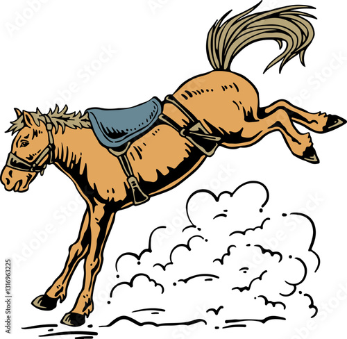 Retro horse illustration, Horse hand drawn, Bucking horse.