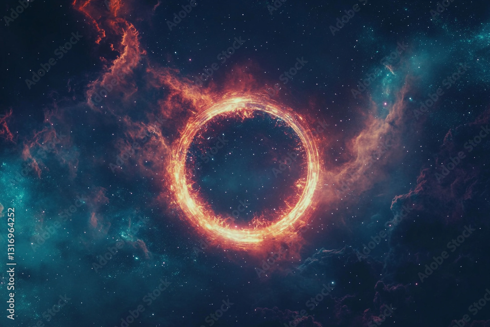 Fiery ring nebula cosmic space background abstract orange blue stars art fire dark glow light power Fiery ring nebula cosmic space background abstract orange blue stars art fire dark glow light power
