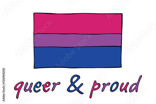 Colorful Bisexual pride flag Happy pride day LGBTQ community Pride Month Vector hand drawn doodle for posters, stickers, logo, cards