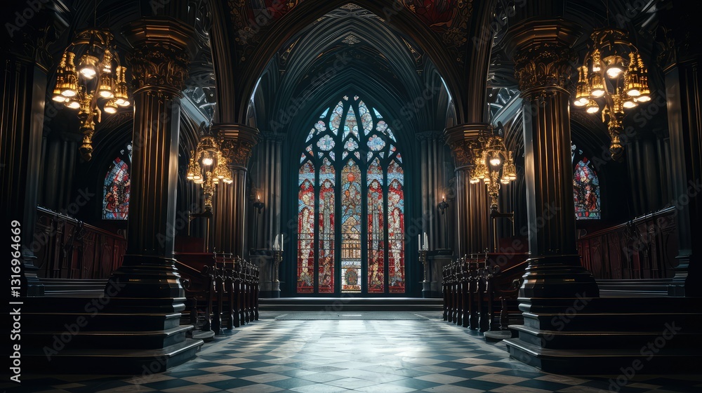 Obraz premium interior open church doors