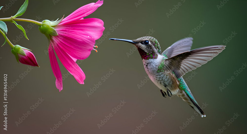Naklejka premium Hummingbird Sipping Nectar from a Flower
