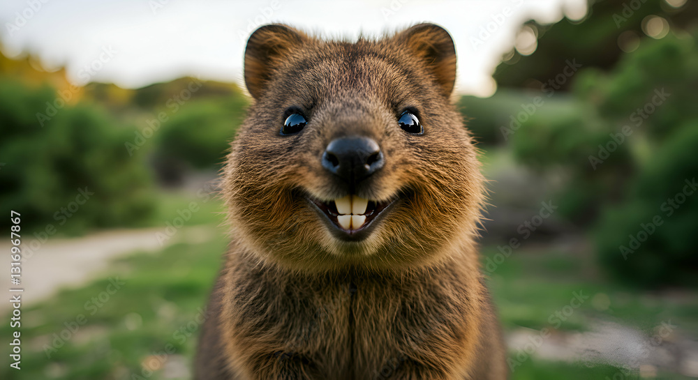 Fototapeta premium Quokka Smiling Cheerfully at the Camera