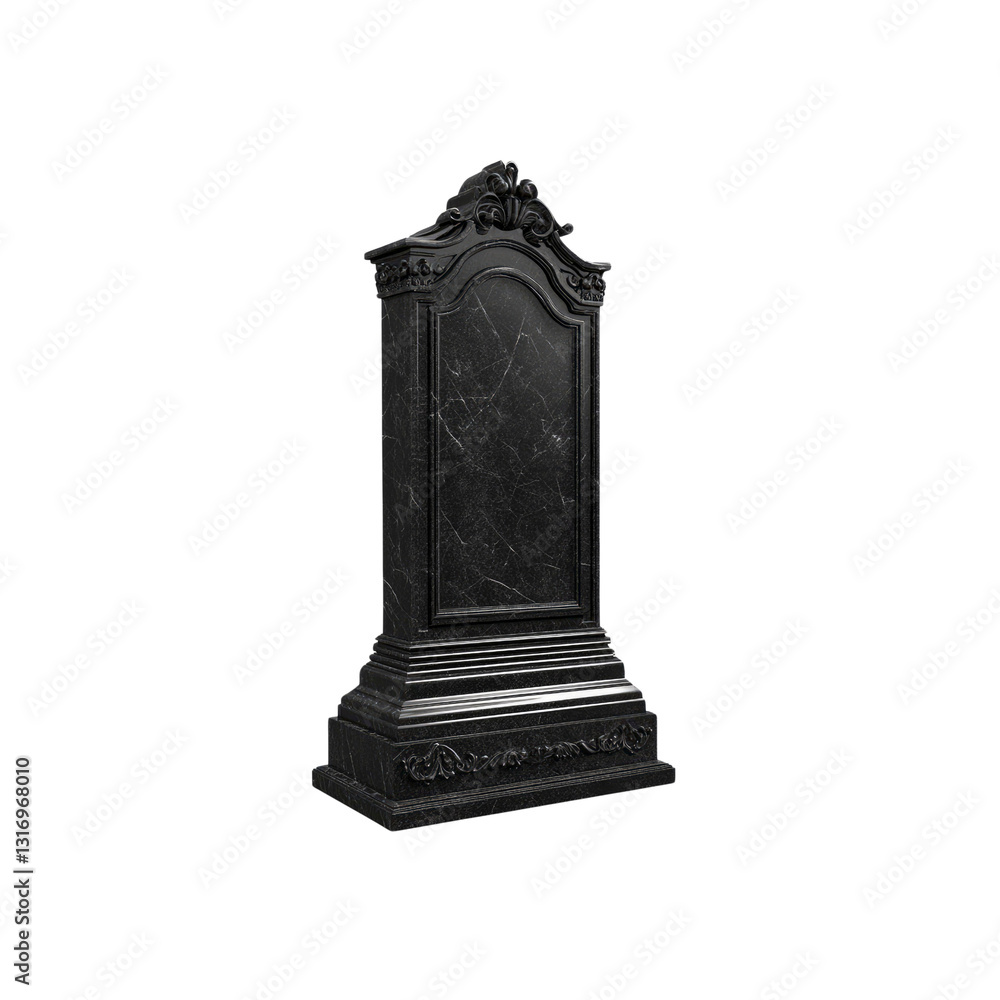Elegant Black Marble Headstone, Blank Memorial Tombstone, Ornate Grave Marker Elegant Black Marble Headstone, Blank Memorial Tombstone, Ornate Grave Marker