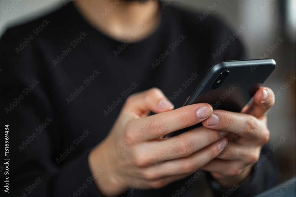 Close-up of hands holding a smartphone with a blurred background. Close-up of hands holding a smartphone with a blurred background.