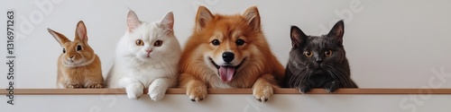 Animals Lined Up on a Shelf for National Pet Day.