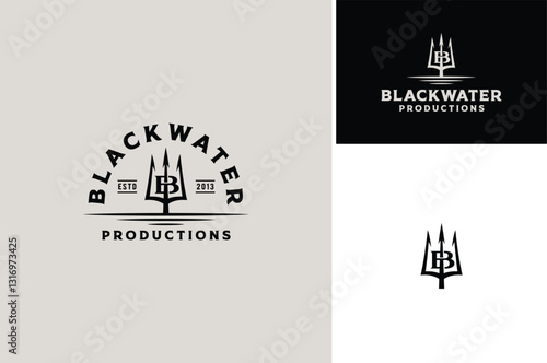 Trident Fork with Initials Letter BW WB Monogram and water sea ocean Nautical vintage logo design