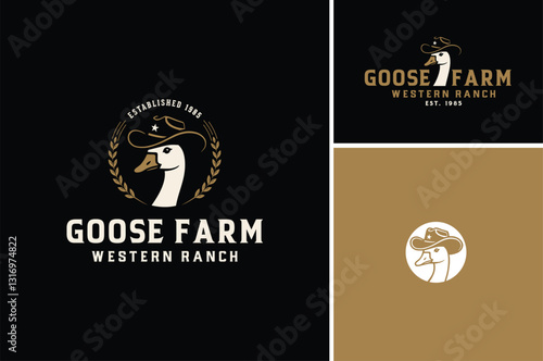 A Goose wears Cowboy Hat with Wheat for Rural Western Farm Ranch Countryside Vintage logo design
