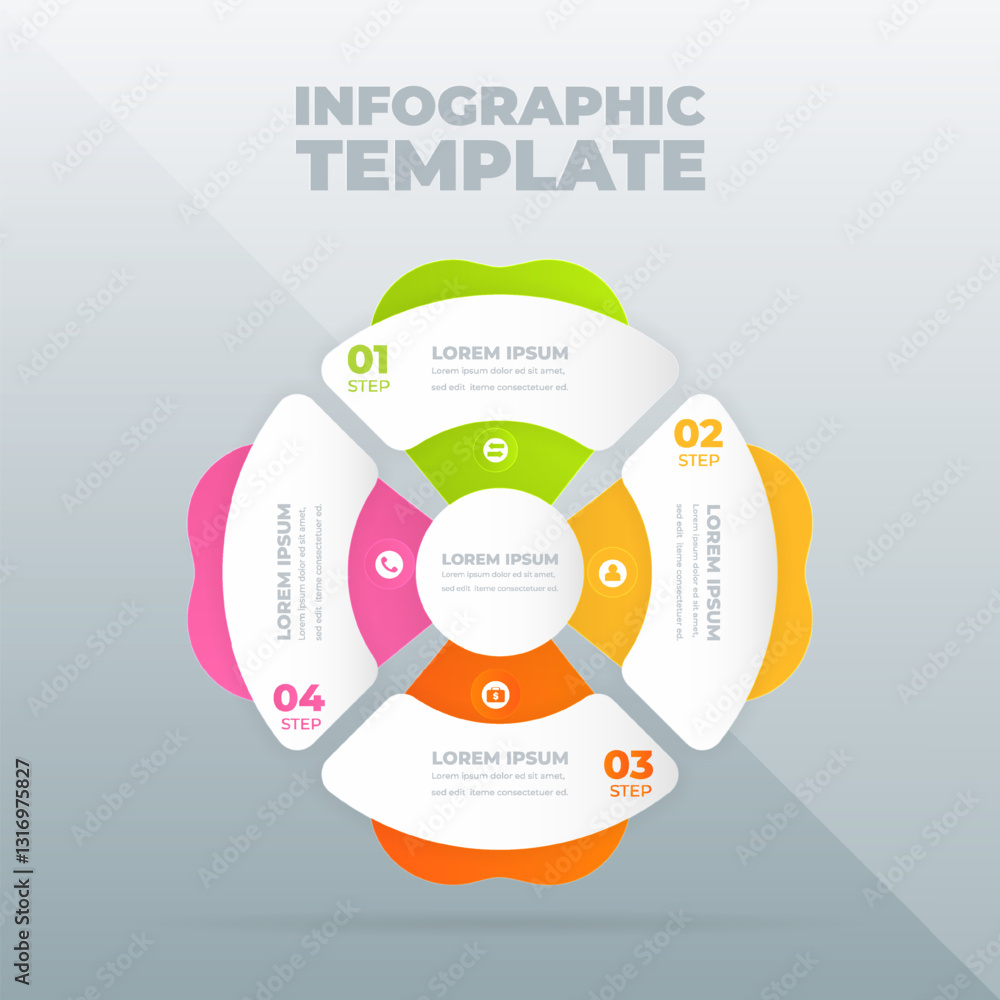 Four-step process infographic template on gray Four-step process infographic template on gray