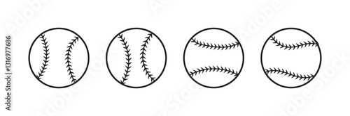 Minimalist Baseball Icon Set, A collection of three baseball icons in simple line art style, representing sports, recreation, and team activities in a clean design.